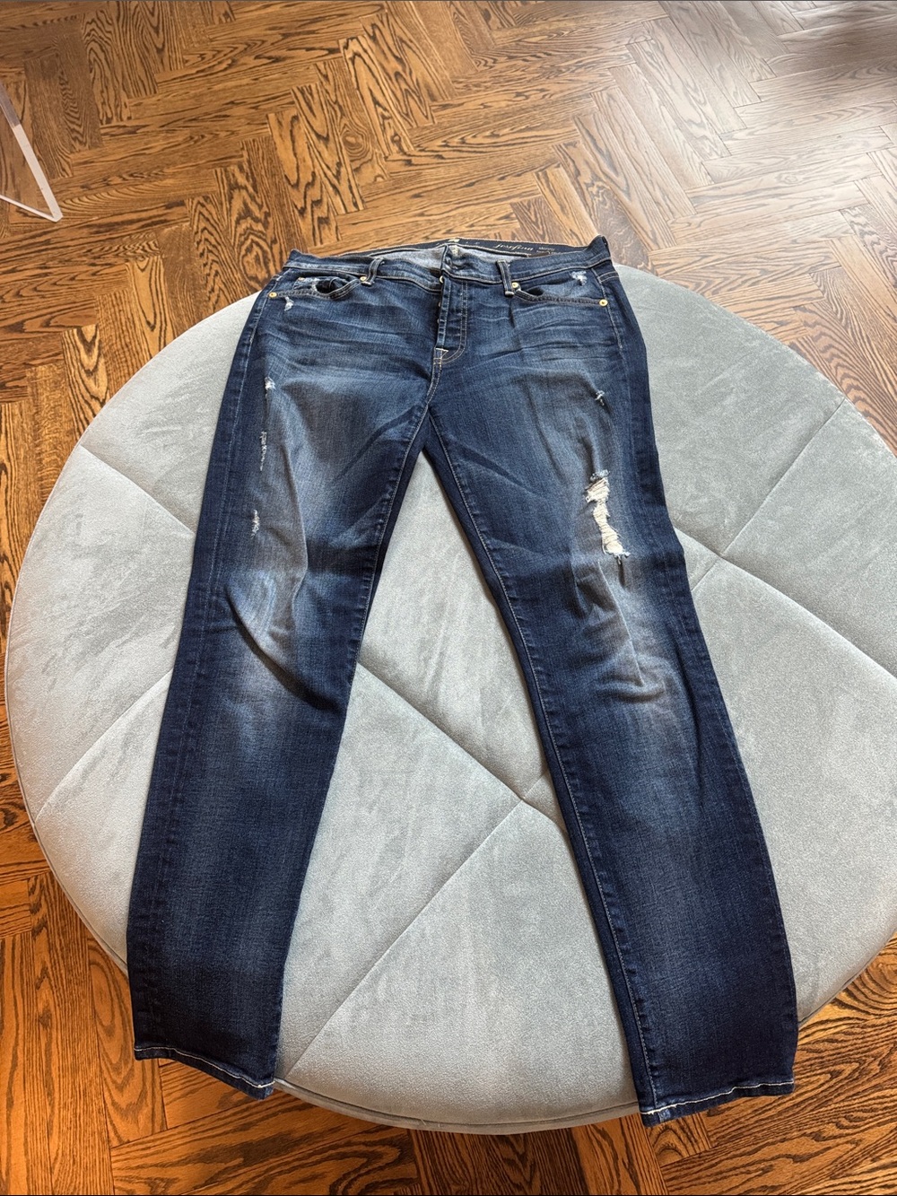 7 For All Mankind Dark Blue Distressed Skinny Jeans